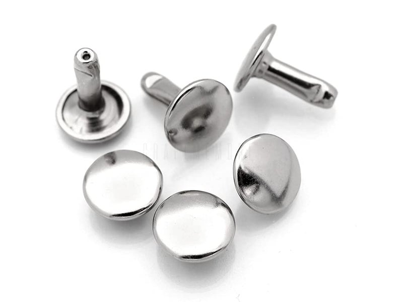 CRAFTMEMORE 9mm Cap x 10mm Post Leather Rivet Double Cap Rivets Tubular Metal Rapid Rivet Studs Leather Craft 50 Sets (10 mm Post, Silver) - Image 1
